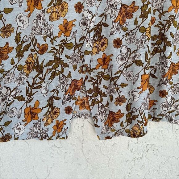 CYNTHIA ROWLEY Linen Floral Tee Large Button Down Back Short Sleeve Boho - Picture 4 of 8